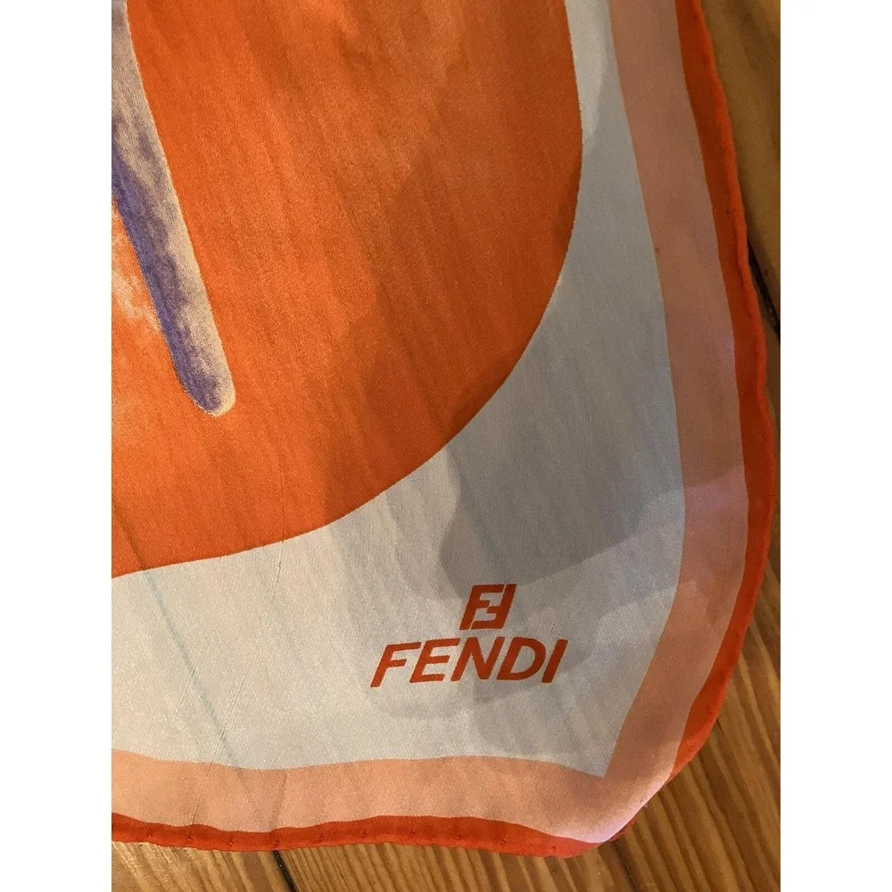 Vintage FENDI Scarf Silk Chairs Orange‎ Pink 60x15 High end Old Money
